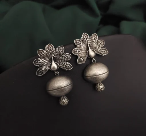 Glamaya Stylish Silver Peacock Jhumka Earrings For Women 1 GLAM-ER-OX-30-377025-49-5