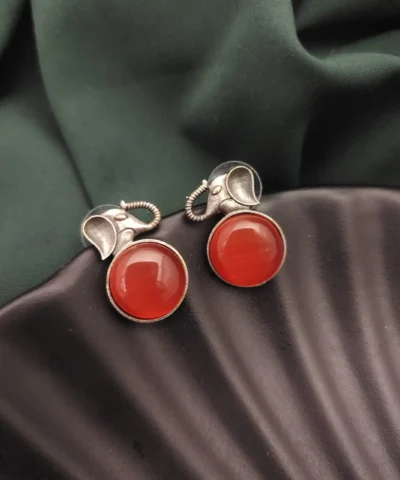 Glamaya Red Elephant Stud Earring: Silver Lookalike Charm 1 GLAM-ER-OX-25-458324-41-4
