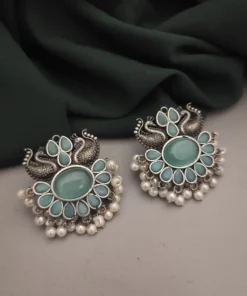 Glamaya Exquisite Silver Peacock & Semi Precious Stone Stud Earring 1 GLAM-ER-ST-21F4-395591-35-7