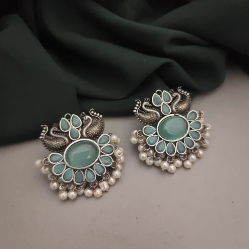 Glamaya Exquisite Silver Peacock & Semi Precious Stone Stud Earring 1 GLAM-ER-ST-21F4-395591-35-7
