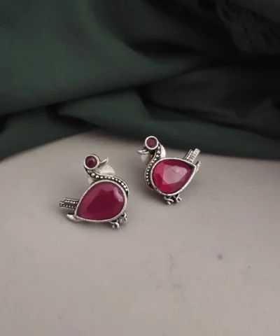 Glamaya Red Bird Stud Earrings: Affordable Oxidized Silver Lookalikes 1 GLAM-ER-OX-5F6-539292-10-9