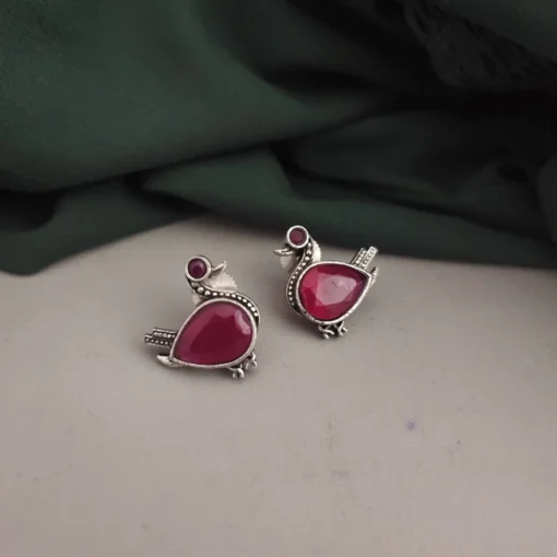 Glamaya Red Bird Stud Earrings: Affordable Oxidized Silver Lookalikes 1 GLAM-ER-OX-5F6-539292-10-9