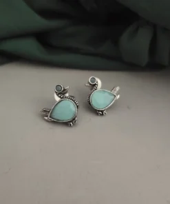 Glamaya Sky Blue Oxidised Silver Bird Stud Earring - Unique Lookalike Design 1 GLAM-ER-OX-10-257689-18-5