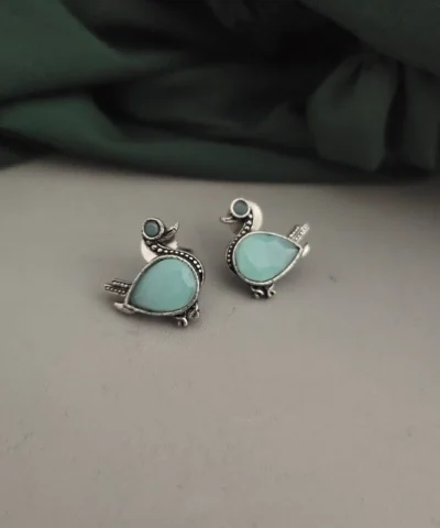 Glamaya Sky Blue Oxidised Silver Bird Stud Earring - Unique Lookalike Design 1 GLAM-ER-OX-10-257689-18-5