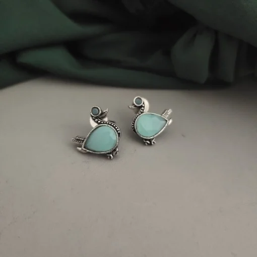 Glamaya Sky Blue Oxidised Silver Bird Stud Earring - Unique Lookalike Design 1 GLAM-ER-OX-10-257689-18-5