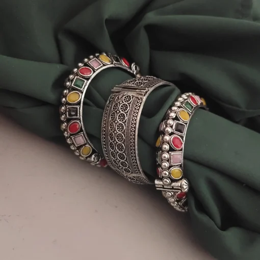 Glamaya Stylish Multicolour Oxidised Bangles Set - Trendy Armlet Combo 1 GLAM-CB-OX-62-524042-105-10