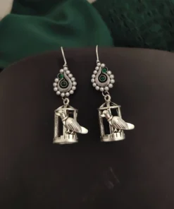 Glamaya Green Oxidised Bird Cage Earrings: Trendy & Stylish Women's Jewelry 1 GLAM-ER-OX-5-385288-9-10