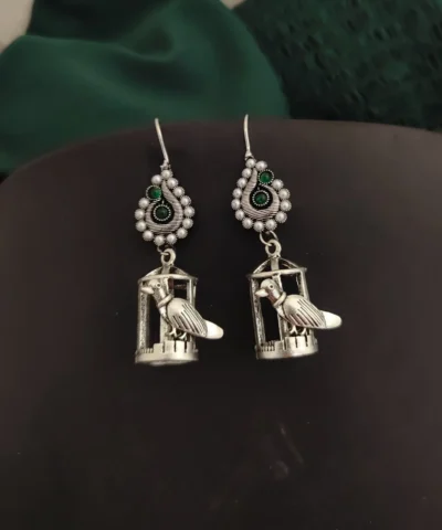 Glamaya Green Oxidised Bird Cage Earrings: Trendy & Stylish Women's Jewelry 1 GLAM-ER-OX-5-385288-9-10