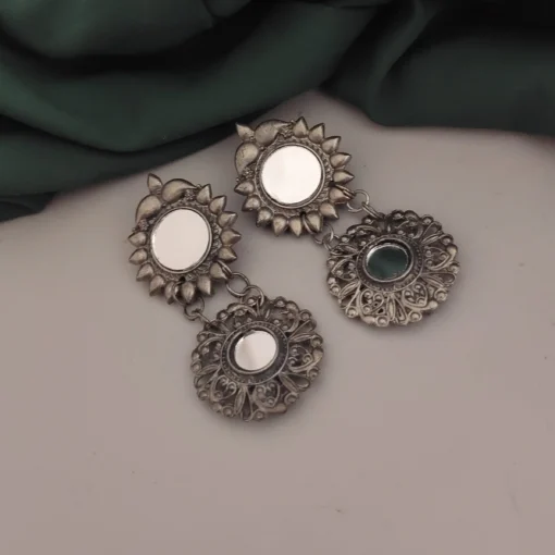 Glamaya Gorgeous Affordable Oxidised Mirror Earrings - Shop Now! 1 GLAM-ER-MI-16F7-618799-30-3