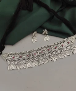 Glamaya Leaf Choker Necklace Earring Set - Trendy Oxidised Style For Women 1 GLAM-CN-OX-60-827833-89-2
