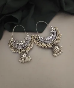 Glamaya Ethnic Oxidized Chandbali Jhumka Earrings 1 GLAM-ER-PE-40-264367-71-2
