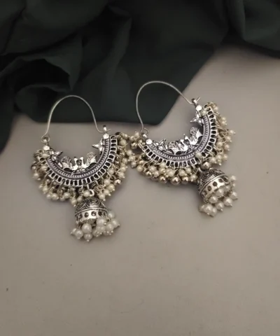 Glamaya Ethnic Oxidized Chandbali Jhumka Earrings 1 GLAM-ER-PE-40-264367-71-2