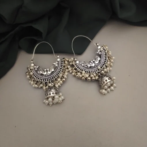 Glamaya Ethnic Oxidized Chandbali Jhumka Earrings 1 GLAM-ER-PE-40-264367-71-2