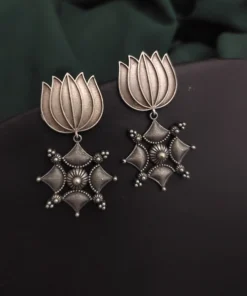 Glamaya Trendy Silver Lotus Jhumka Earring: Best Buy 2021 1 GLAM-ER-OX-30-582956-49-5