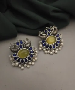 Glamaya Semi Precious Peacock Stud Earring: Silver Stone Chic 1 GLAM-ER-ST-21F4-939802-35-7