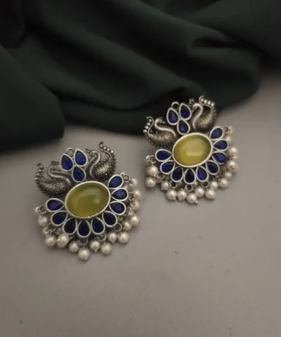 Glamaya Semi Precious Peacock Stud Earring: Silver Stone Chic 1 GLAM-ER-ST-21F4-939802-35-7