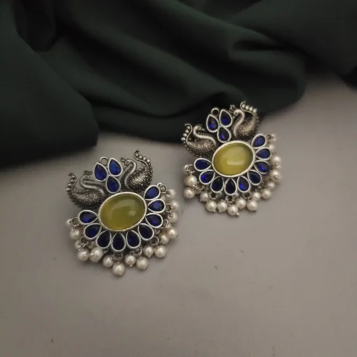 Glamaya Semi Precious Peacock Stud Earring: Silver Stone Chic 1 GLAM-ER-ST-21F4-939802-35-7