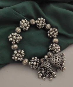 Glamaya Trendy Adjustable Oxidised Silver Jhumki Bracelet 1 GLAM-BE-OX-200-372285-275-2