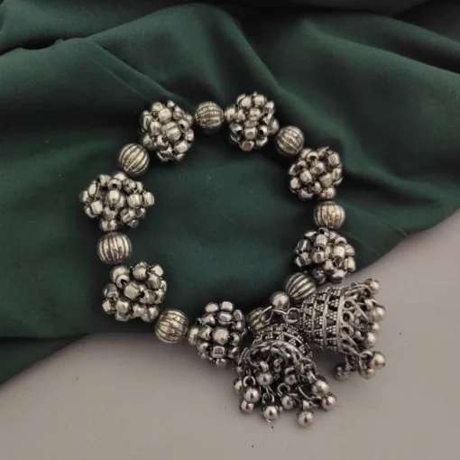 Glamaya Trendy Adjustable Oxidised Silver Jhumki Bracelet 1 GLAM-BE-OX-200-372285-275-2
