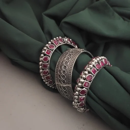 Glamaya Red Oxidised Bangles Set - Stylish Trio For Women 1 GLAM-CB-OX-62-167681-105-10