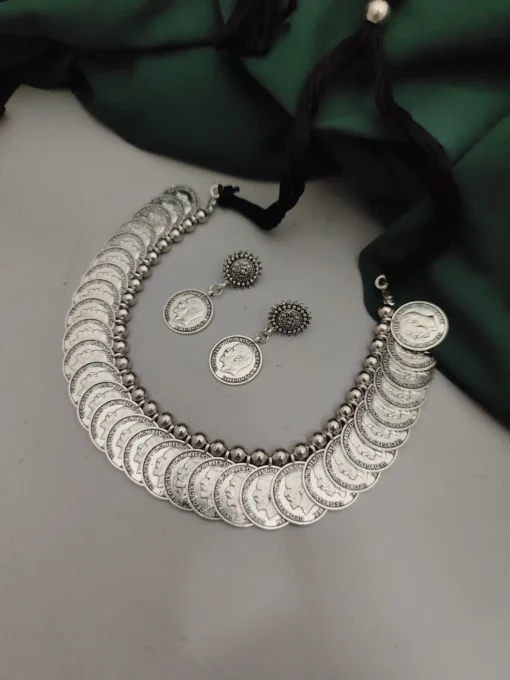 Glamaya Stunning Oxidised Coin Choker Set 1 GLAM-CN-OX-25-159761-41-4