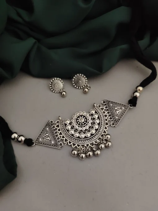 Glamaya Trendy Oxidised Choker Necklace & Earring Set For Girls & Women 1 GLAM-CN-OX-5-800006-9-10