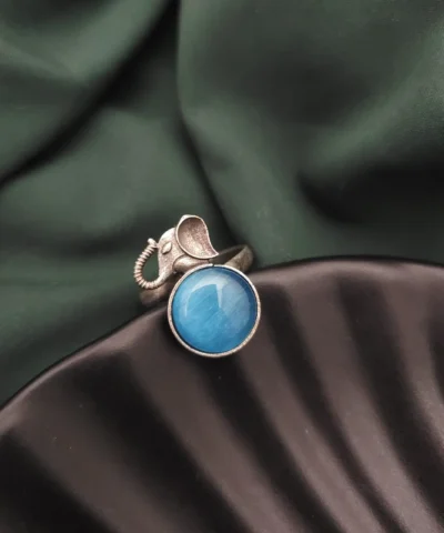Glamaya Blue Elephant Adjustable Silver Ring: Unique Design 1 GLAM-RI-OX-40-753220-71-2