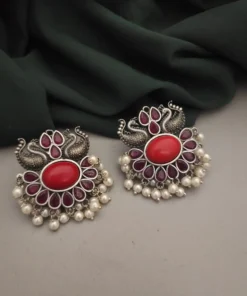 Glamaya Silver Peacock Stud Earrings With Semi Precious Stones - Online Exclusive 1 GLAM-ER-ST-30-439979-49-5