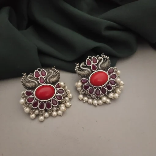 Glamaya Silver Peacock Stud Earrings With Semi Precious Stones - Online Exclusive 1 GLAM-ER-ST-30-439979-49-5