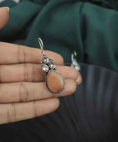 Glamaya Peach Semi Precious Stone Hook Earrings - Trendy And Unique Designs 2 GLAM-ER-ST-22-247006-35-5