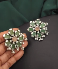 Glamaya Chic Silver Monalisa Flower Stud Earrings 2 GLAM-ER-OX-30-790787-50-6
