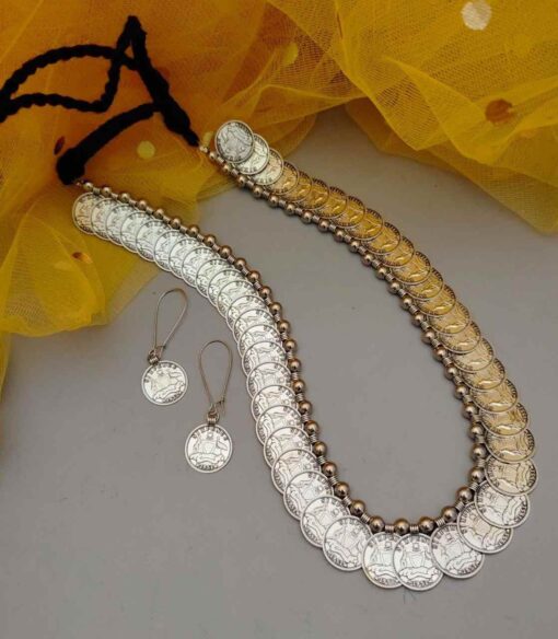 Glamaya Ethnic Coin Long Necklace Earring Set - Trendy Oxidised Combo 1 GLAM-CN-OX-25-872857-41-4