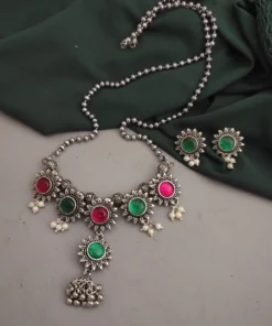 Glamaya Elegant Oxidised Multi Chain Necklace Set 1 GLAM-CN-OX-15F7-393081-25-7