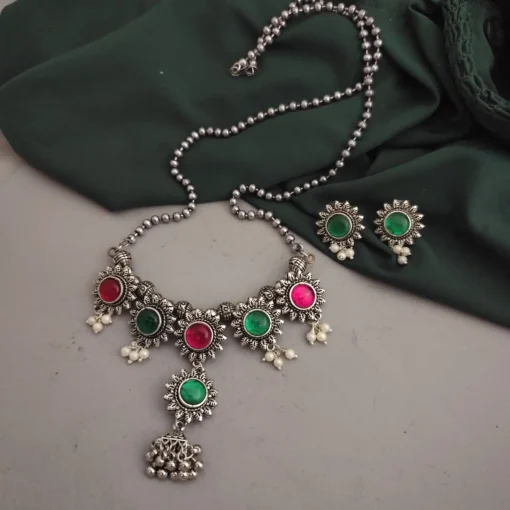 Glamaya Elegant Oxidised Multi Chain Necklace Set 1 GLAM-CN-OX-15F7-393081-25-7