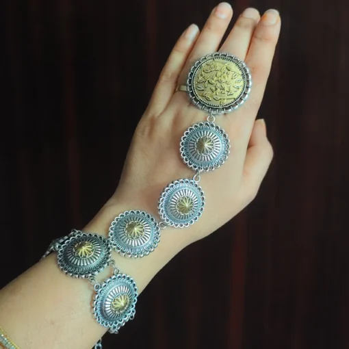 Glamaya Two Tone Stylish Handcuff Bracelet: Adjustable & Chic 1 GLAM-BB-TT-50-383877-82-2