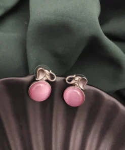 Glamaya Pink & Silver Elephant Stud Earrings - Affordable & Unique 1 GLAM-ER-OX-50-546247-82-2