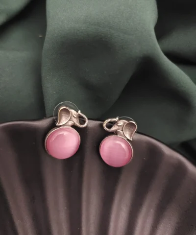 Glamaya Pink & Silver Elephant Stud Earrings - Affordable & Unique 1 GLAM-ER-OX-50-546247-82-2