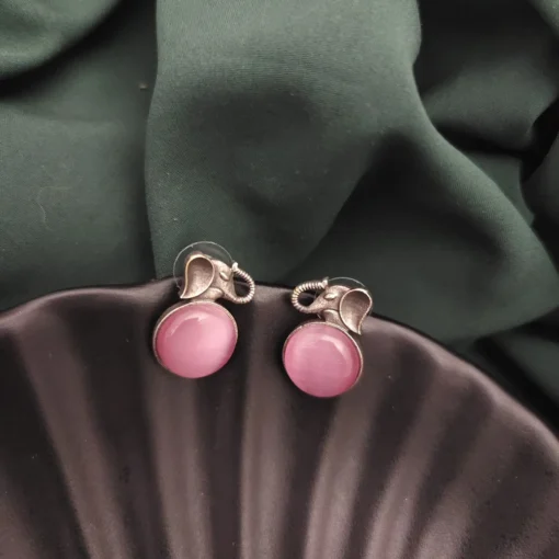 Glamaya Pink & Silver Elephant Stud Earrings - Affordable & Unique 1 GLAM-ER-OX-50-546247-82-2