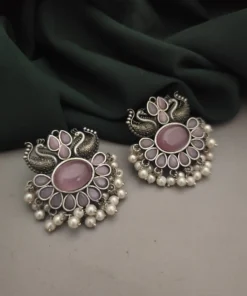 Glamaya Peacock Stone Stud Earrings - Silver Lookalike Glam 1 GLAM-ER-ST-21F4-015404-35-7