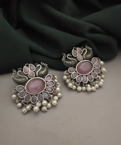 Glamaya Peacock Stone Stud Earrings - Silver Lookalike Glam 1 GLAM-ER-ST-21F4-015404-35-7