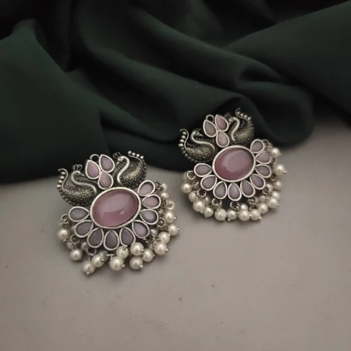 Glamaya Peacock Stone Stud Earrings - Silver Lookalike Glam 1 GLAM-ER-ST-21F4-015404-35-7