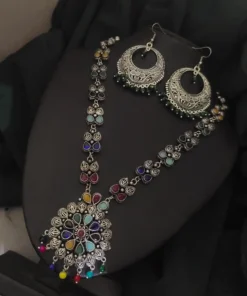 Glamaya Stylish Multicolour Oxidised Necklace Earring Set 1 GLAM-CN-OX-60-808575-89-2