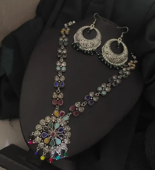 Glamaya Stylish Multicolour Oxidised Necklace Earring Set 1 GLAM-CN-OX-60-808575-89-2