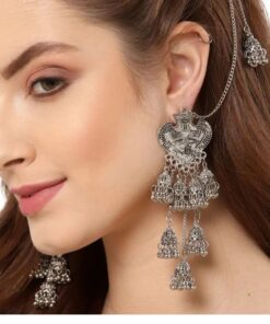 Glamaya Handcrafted Kashmiri Chain Jhumka Earrings: Traditional Elegance 1 GLAM-ER-OX-21F7-710776-33-6