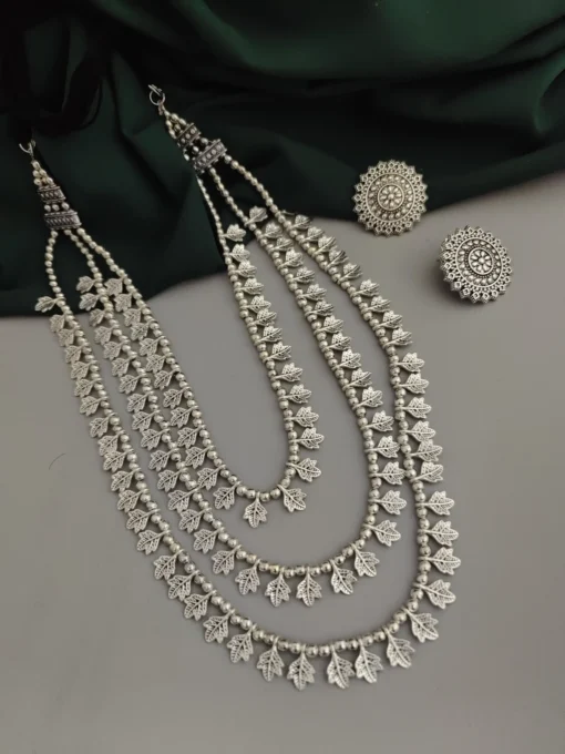 Glamaya Bohemian Oxidised 3-layer Necklace & Earring Set For Women 1 GLAM-CN-OX-30-259937-50-6