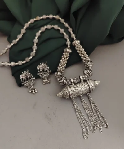 Glamaya Stylish Oxidised Long Tabeez Necklace Earring Set 1 GLAM-CN-OX-30-078232-49-5