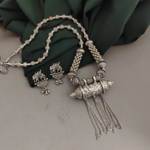 Glamaya Stylish Oxidised Long Tabeez Necklace Earring Set 1 GLAM-CN-OX-30-078232-49-5