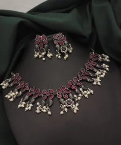 Glamaya Pink Oxidised Choker Necklace Earring Set: Trendy & Affordable Combo 1 GLAM-CN-OX-40-539309-75-4