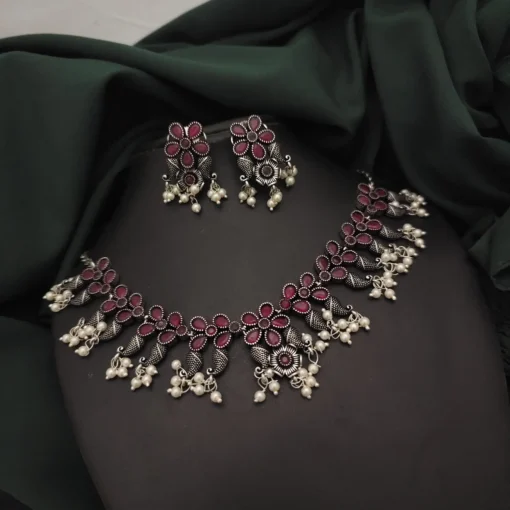 Glamaya Pink Oxidised Choker Necklace Earring Set: Trendy & Affordable Combo 1 GLAM-CN-OX-40-539309-75-4