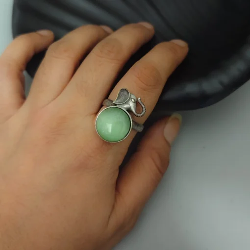 Glamaya Green Elephant Adjustable Ring – Unique Silver Lookalike Jewelry 3 GLAM-RI-OX-40-728239-71-2 Glamaya Green Elephant Adjustable Ring - Unique Silver Lookalike Jewelry 3 GLAM-RI-OX-40-728239-71-2